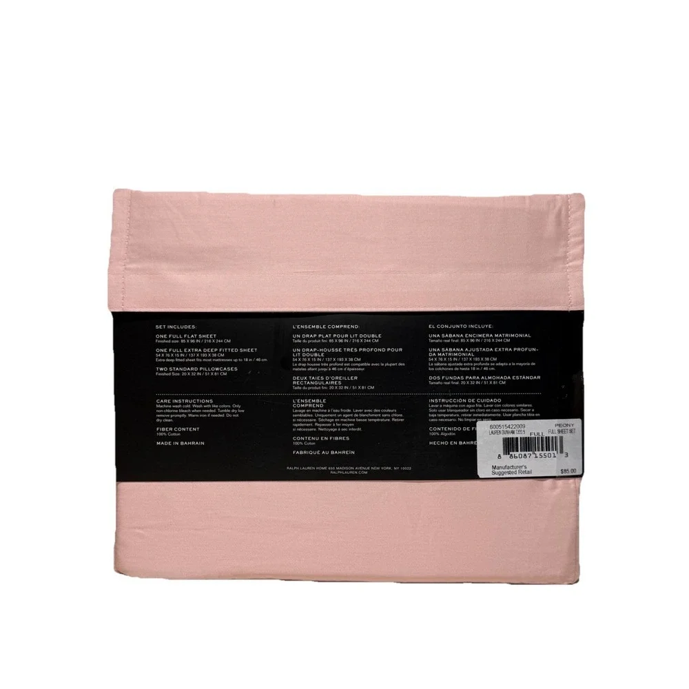 Lauren Ralph‎ Lauren Pastel Peony Pink Full 4 Piece Sheet Set - New